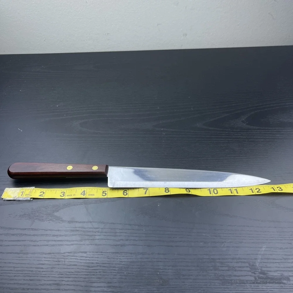 Vintage Stainless Crestline USA Carving Slicing Knife Brown Handle Kitchen Cutle